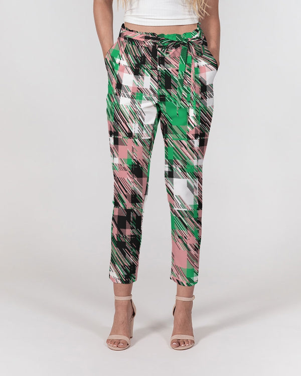 Glitched Plaid Signature Belted Trouser